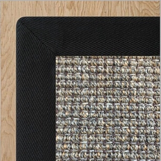 Heavy Ribbed Slate Sisal with 2 Inch Black Cotton Border 2.4(L) x 1.7(W)